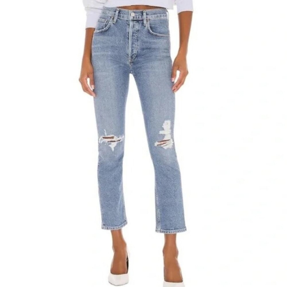 AGOLDE Riley High Rise Straight Crop in Whiplash Jeans Size 24